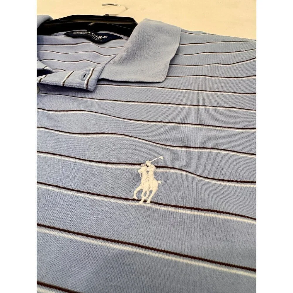 Polo Golf Ralph Lauren Men's Size XL Classic Fit Striped Light Blue Polo Shirt